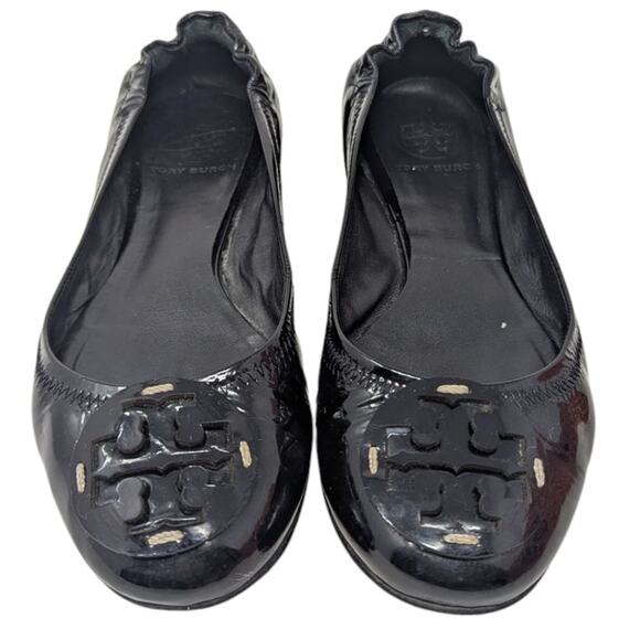 Tory Burch Patent Reva Ballet Flats Black Size 6.5 with Box - Picture 2 of 7